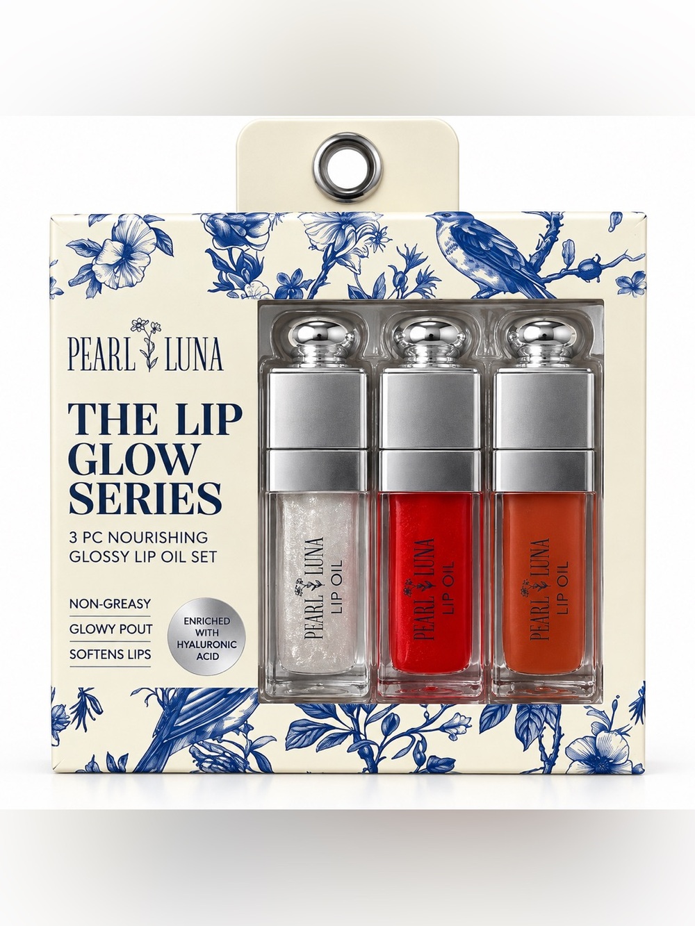 Lip Glow Series 3-Piece Glossy Lip Oil Set - Clear, Red, Orange